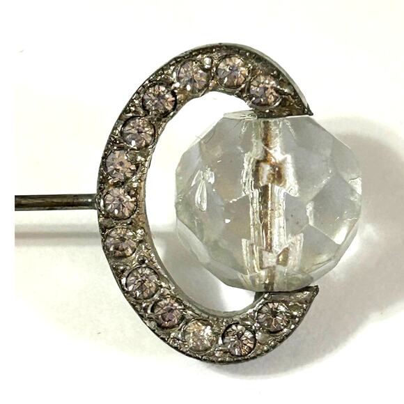 Vintage Double Ended Hat Stick Pin Faceted Clear Glass Beads and Rhinestones - Picture 4 of 6